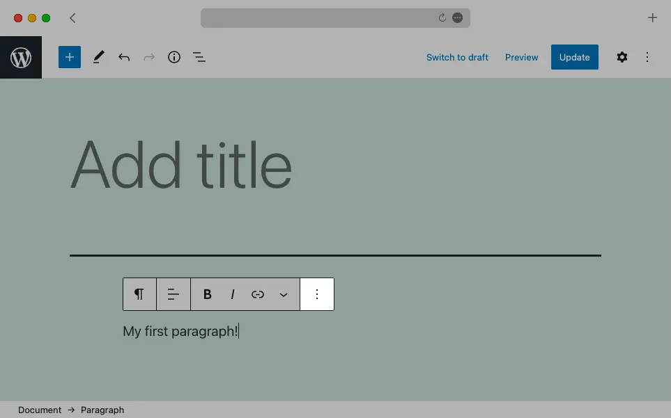 Clicking on the three-dot button in a Contextual Toolbar will reveal additional options related to the selected block.