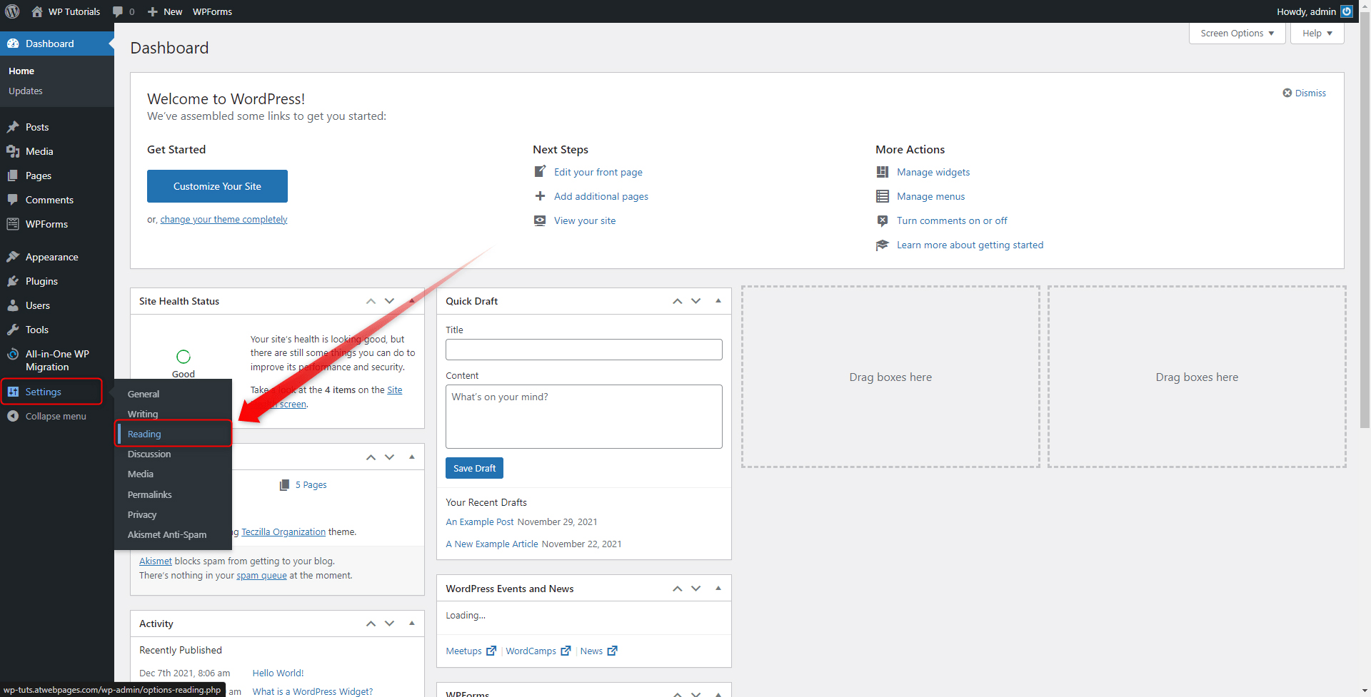 WordPress Reading Settings 