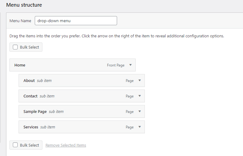 WordPress Drop Down Menu Structure