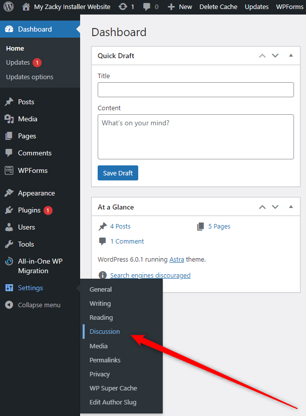 WordPress Dashboard Discussion Settings